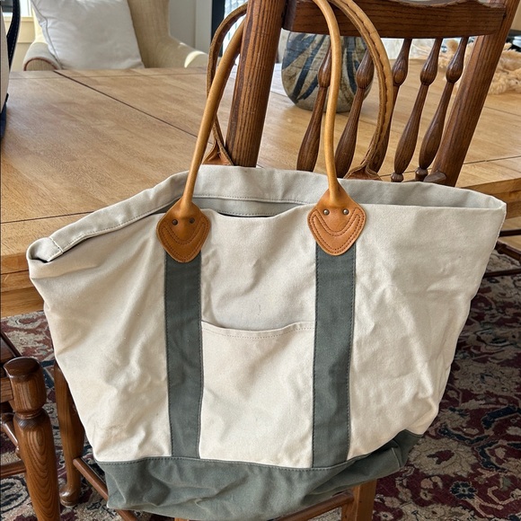 L.L. Bean Handbags - Llbean boat and tote  Canvas Tote Bag with Leather Handles flannel lining
